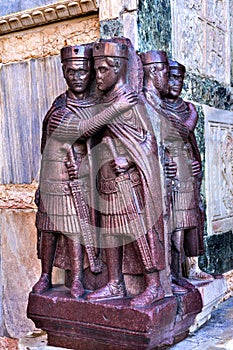 Four Tetrachs Purple Statue Saint Mark`s Church Venice Italy