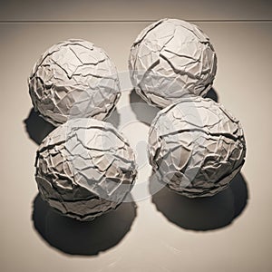 Four textured craft spheres arranged in a square pattern with distinct shadows