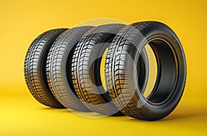 Four tires stacked on top of one another. Generative AI photo