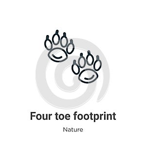 Four toe footprint outline vector icon. Thin line black four toe footprint icon, flat vector simple element illustration from