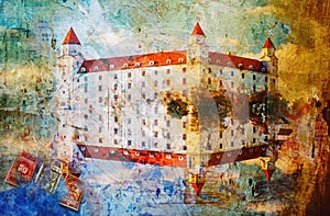 Four tower Bratislava castle, abstract digital art