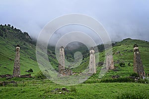 Four towers of Niy ancestral complex in the mountains