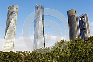 Four towers skyscrapers finance area in Madrid, Spain