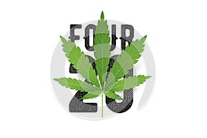 Four-twenty vector T-Shirt print with realistic Marijuana leaf. Conceptual cannabis culture illustration