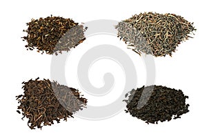 Four types of elite black tea isolated on white