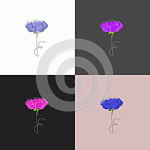 Four types of posters with a linart flower, different options