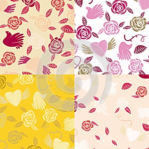 Four Valentine seamless patterns