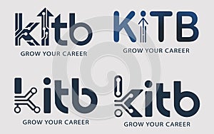 Four variations of a modern logo design for career growth services featuring stylized text and upwardpointing arrows symbolizing