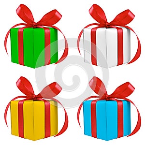 Four various color silver gift wrapped presents