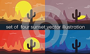 Four vector desert sunset illustration