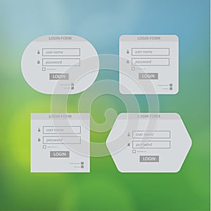Four vector login forms. Basic login forms. Atractive shapes and photo