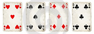 Four Vintage Playing Cards Isolated on White