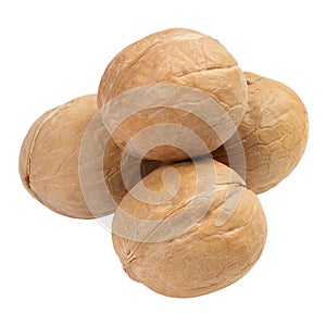 Four walnuts isolated on white