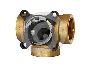 Four-way valve for piping systems and with flow control