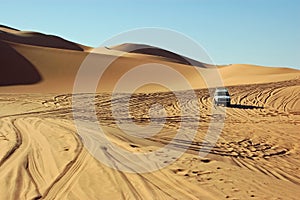 Four wheel drive car in Ubari Sand Sea, Libya