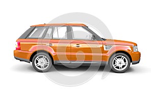 Four-wheel drive orange car side view