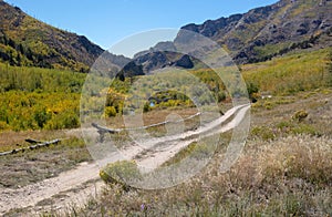 Four wheel drive road [Medano Pass primitive road] through the Sangre De Cristo range of the Rocky Mountains in Colorado USA