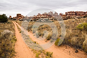 Four wheel trail through sandstone pinnacles of Southern Utah