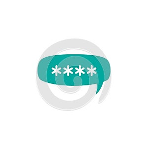 Four white asterisks footnote in blue bubble icon. Password, parol, chat ban sign