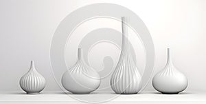 Four White ceramic vase of various sizes, Placed on White Background