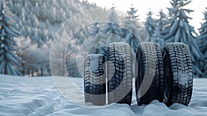 Four winter tires in snow.AI generated image