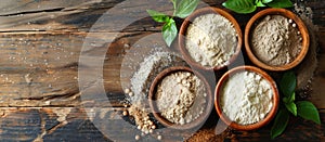 Four Wooden Bowls Filled With Different Types of Powder