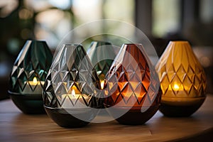 Four wooden candleholders arranged in an easter egg shape, easter candles image
