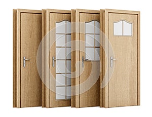 Four wooden doors isolated on white