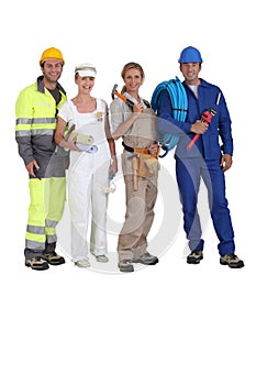 Four workers in different trades