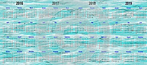 Four year calender templates - 2016, 2017, 2018 and 2019