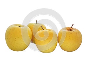 Four yellow apple fruits on a white background
