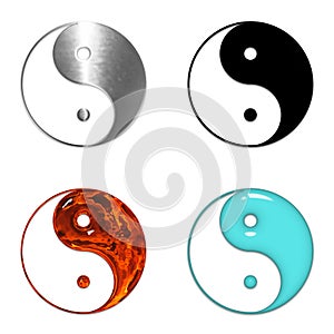 Four yin yang symbols isolated on white