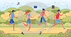 Four Young People Taking Morning Jog in Local Park