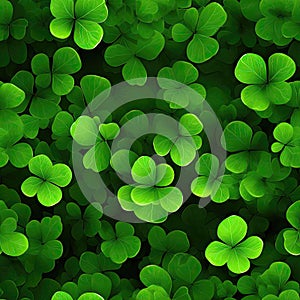 Fourleaf Green Clover On Green Background. Seamless Background