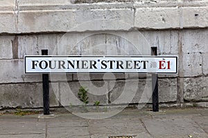 Fournier Street road sign in Whitechapel Tower Hamlets London