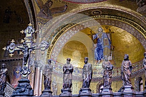 Detail: Portion of Gothic Iconostases in Presbytery of St. Mark`s Basilica in Venice.