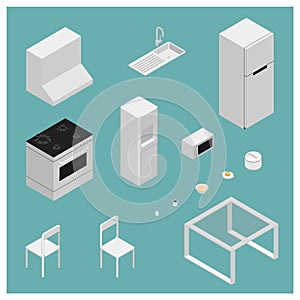 Fourteen Isometric Kitchen Equipment Collection