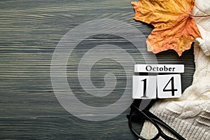 Fourteenth day of autumn month calendar october with copy space photo