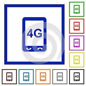 Fourth generation mobile connection speed flat framed icons