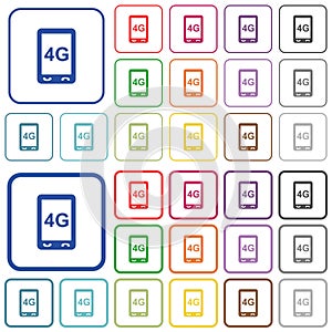 Fourth generation mobile connection speed outlined flat color icons