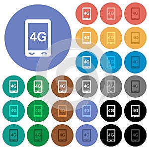 Fourth generation mobile connection speed round flat multi colored icons