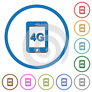 Fourth generation mobile network icons with shadows and outlines