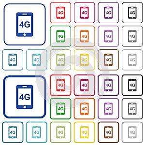 Fourth generation mobile network outlined flat color icons