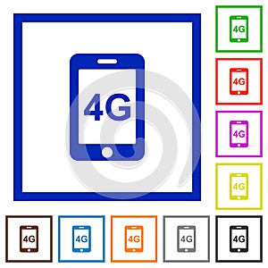 Fourth gereration mobile network flat framed icons