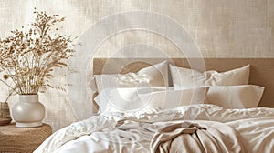 The fourth image captures the versatility of Jute Journey wallpaper as it is used to create a feature wall in a bedroom