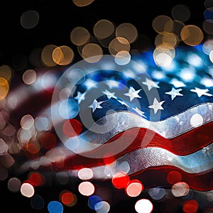 Fourth of July American flag celebration graphic abstract background with bokeh - Gen AI