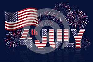 Fourth of July banner. American Independence Day vector illustration. 4th of July typographic design USA. Greeting card and poster