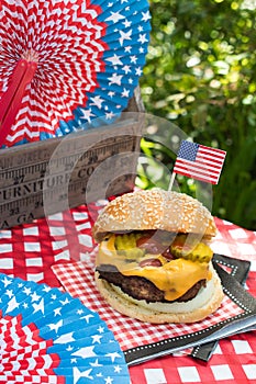 Fourth of July celebration with All American hamburger