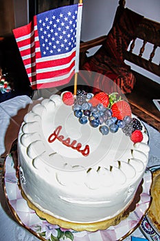 Fourth of July celebration Cake and flag