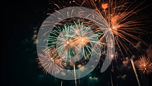 Fourth of July celebration, exploding multi colored fireworks generated by AI